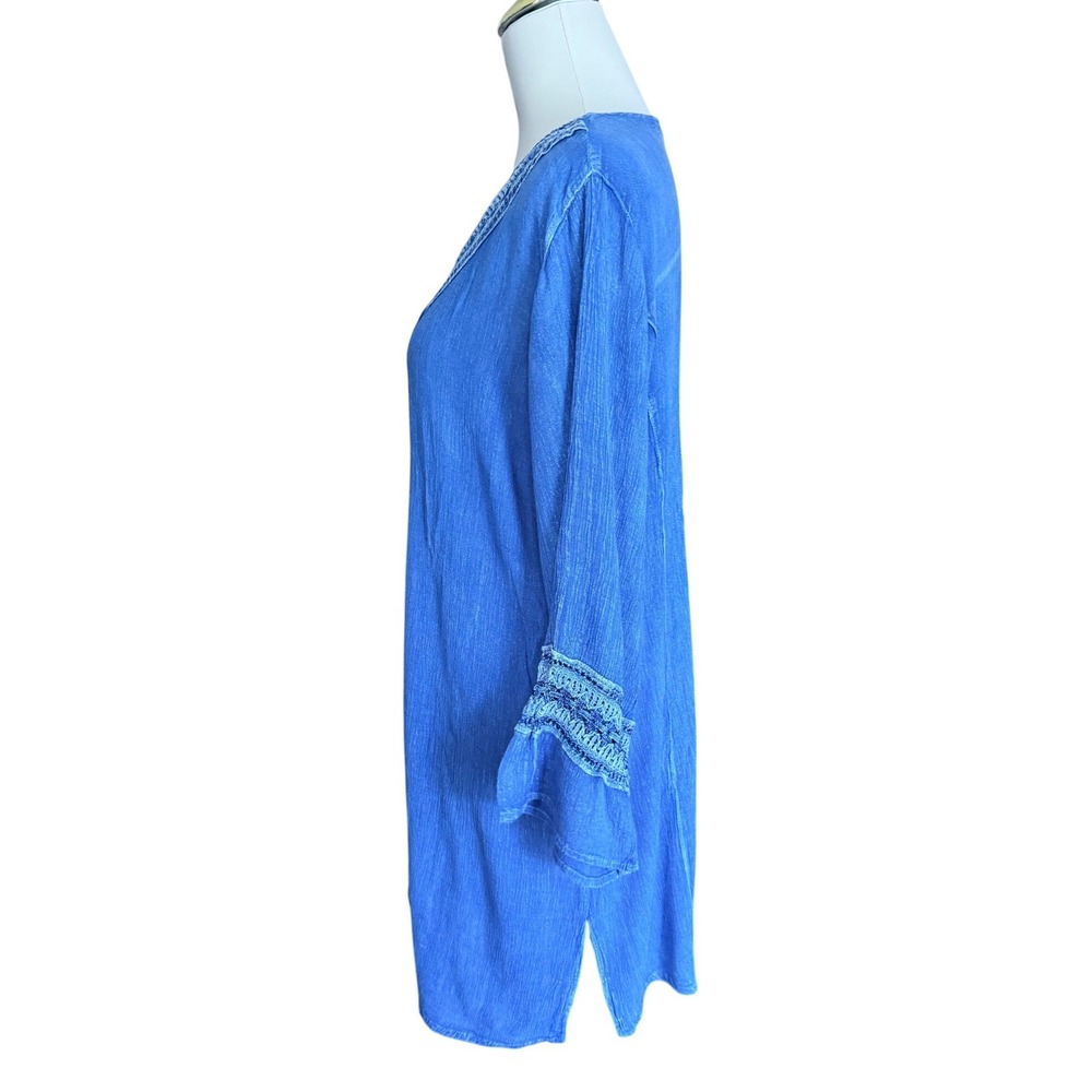 Raya Sun Womens Blue Embroidered V-Neck Tunic Top L/XL Boho Cotton Rayon - Picture 5 of 9